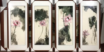 

Handmade Gifts 100% Mulberry Silk Thread Finished Su Embroidery Home Decor Painting Lotus, not include frame 30*80cm