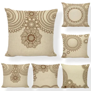 

Retro Beige Cushion Cover Circle Striped Leaves 43*43CM Folk-custom Throw Pillow Case Home Living Room Outdoor Rock Chair Decor