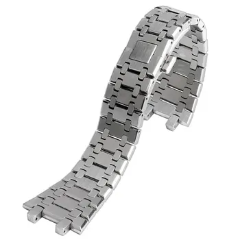 

28mm Silver Solid Stainless Steel Watchband for AP Watches Men Women Watch Strap Bracelet with Butterfly Buckle + 2 Spring Bars