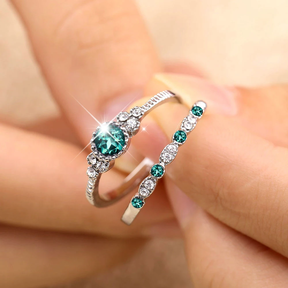 Vienkim Oval Green CZ Crystals Wedding Rings for women Micro Paved AAA Zircon Engagement Ring