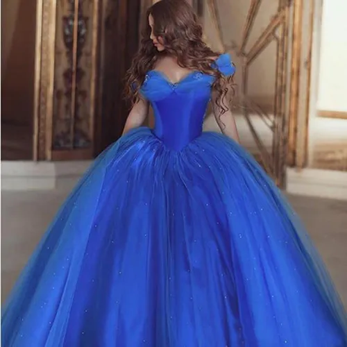Новейшее бальное платье Золушки пышные платья с открытыми плечами пышная ткань французское кружево Длинные платья для выпускного вечера милые 16 платья со шнуровкой Fl - Цвет: Синий
