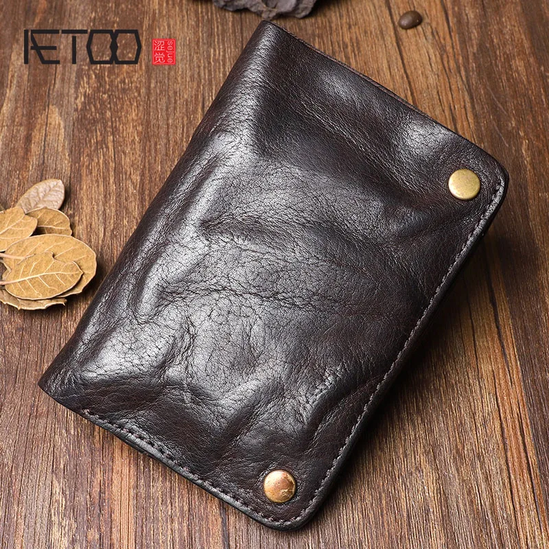 

Original Handmade Wrinkle Wallet Leather Genuine Cow Leather Vertical Mens Wallets Retro Money Clips Short Billfold Purse