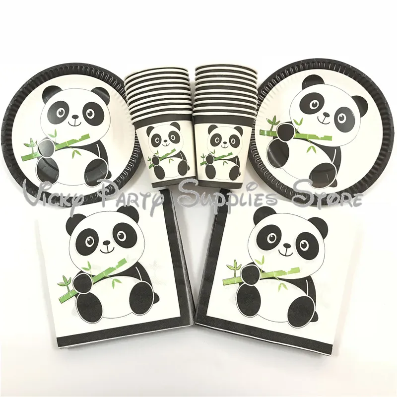 

80pcs/lot Cartoon Panda Theme Birthday Party Disposable Tableware Set Napkin Plate Cup Set Party Suppliers Decorations