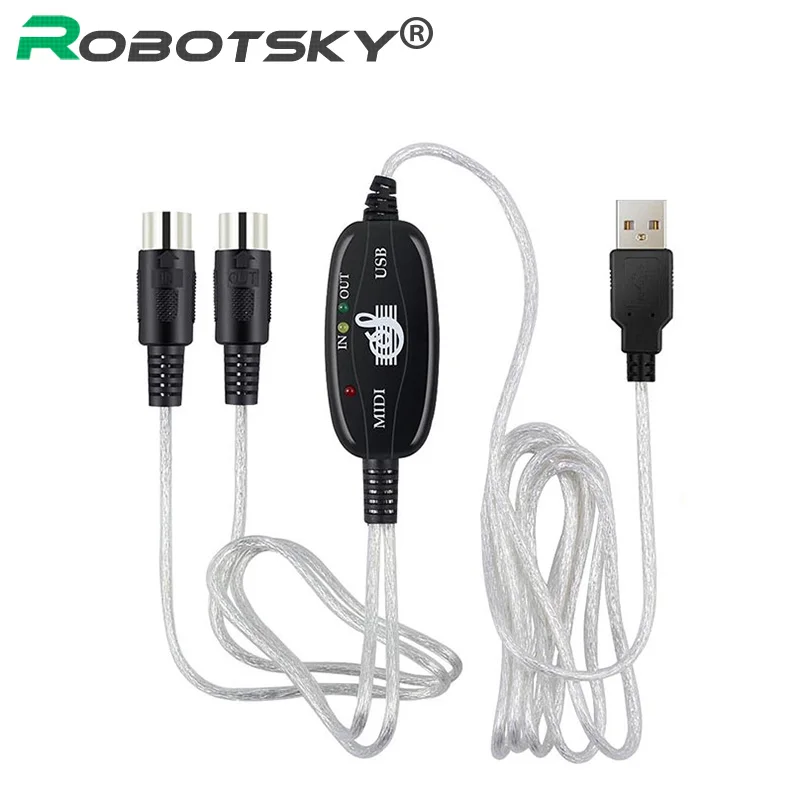 

USB IN-OUT MIDI Cable Converter PC to Music Keyboard Wire Plug Controller Adapter Cord