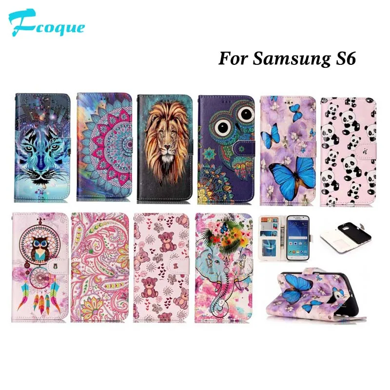 Для Samsung S6 случае новый рельеф красочные картины кожа флип чехол для s Coque полный