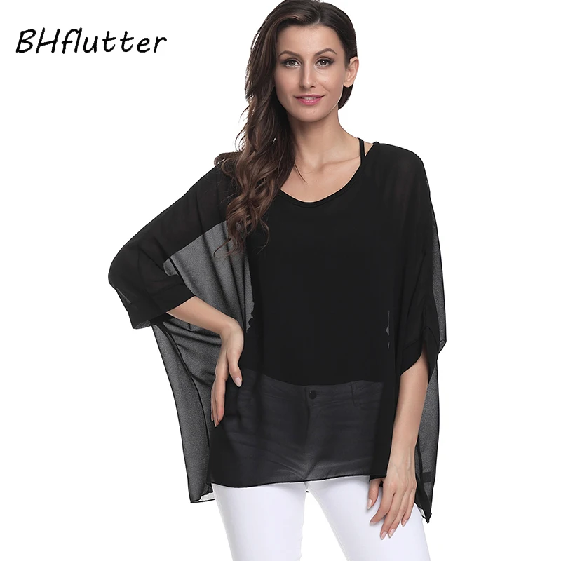 BHflutter Plus Size 2018 Women Tops Tees Batwing Sleeve Casual Loose Chiffon Blouse Shirt O neck Solid Summer Blouses Blusas BHflutter Plus Size 2018 Women Tops Tees Batwing Sleeve Casual Loose Chiffon Blouse Shirt O neck Solid Summer Blouses Blusas