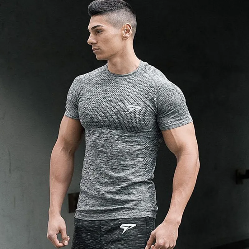 Мужская облегающая короткая футболка для бега, компрессионная быстросохнущая футболка, Мужская футболка для спортзала, фитнеса, бодибилдинга, бега, мужские футболки, топы, брендовая одежда