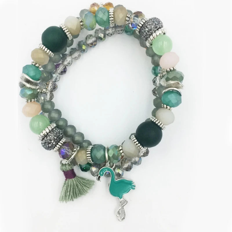 

hangjing 3pcs/set luxury friendship stretch wholesale New women charm flamingo crystal bead natural stone bracelets for couple