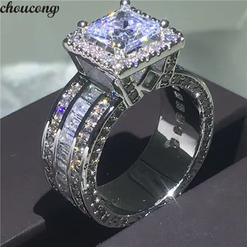 choucong Vintage Court Ring 925 sterling Silver Princess cut AAAAA cz stone Engagement Wedding band Rings For Women Jewelry Gift colorfish new unique design three stone wedding ring round cut sona 925 sterling silver for women engagement ring lovers promise
