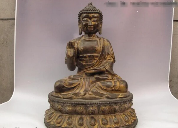 

USPS to USA S0901 18 Tibet Buddhist Classical Bronze Copper Amitabha Sakyamuni Rulai Buddha statue (B0328)