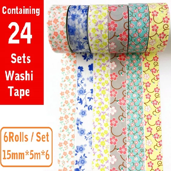 

6Rolls/Set Japanese Washi Tape Flowers/Stripe/Spots Adhesive DIY Craft Masking Paper Sticker Scrapbooking Planner Festival Gifts