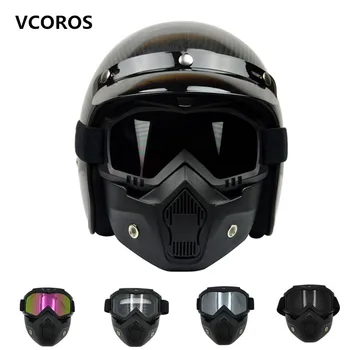 

VCOROS Monster vintage motorcycle helmet Face Detachable goggles and mouth for Open Face Half Helmet scooter Helmets