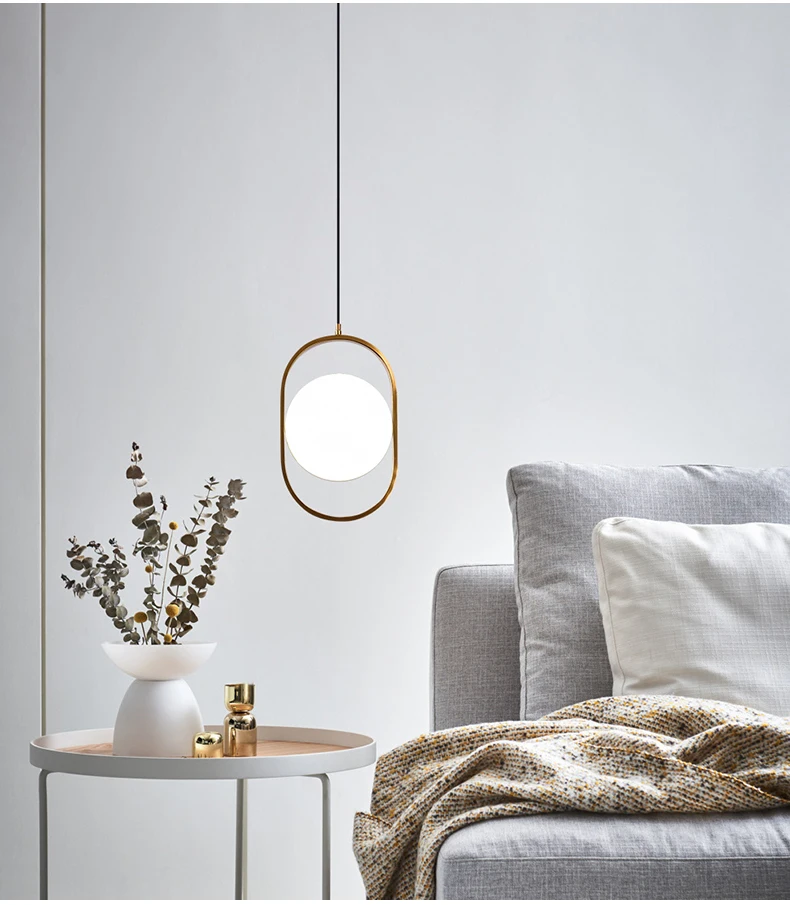 Nordic Современная линия открытый подвесные светильники дизайнерское кольцо висит лампы для столовой номер спальня прикроватной тумбочке