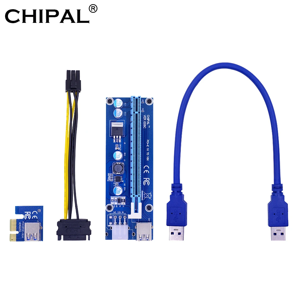 CHIPAL 30 см PCI-E удлинитель USB 3 0 кабель VER006C PCI Express Riser Card 1x до 16x SATA 6Pin IDE питание для BTC