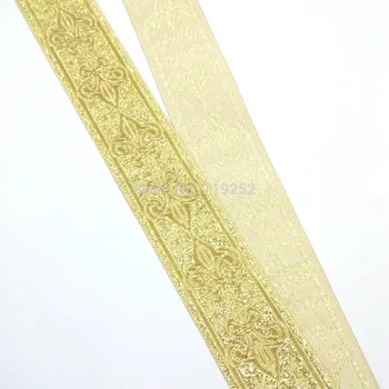 

3.3cm 33mm 1-3/8'' Golden Light Gold Curtain French Lily National Jacquard Ribbon Embroidery Woven Webbing Blink Filigree Trim