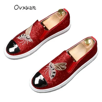 

Luxury Brand Men Loafers Shine Sequin Embroidered bee Male Flats Prom Shoes Homecoming Night Club Wedding Banquet Shoes for men
