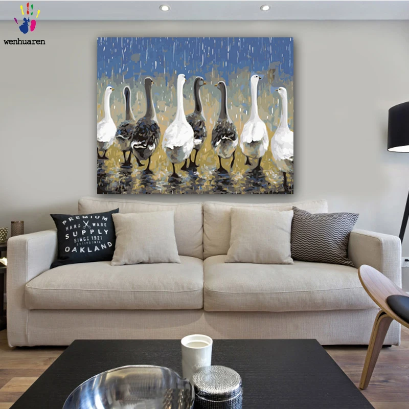 

DIY colorings pictures by numbers with colors A flock of ducks under the rain picture drawing painting by numbers framed Home