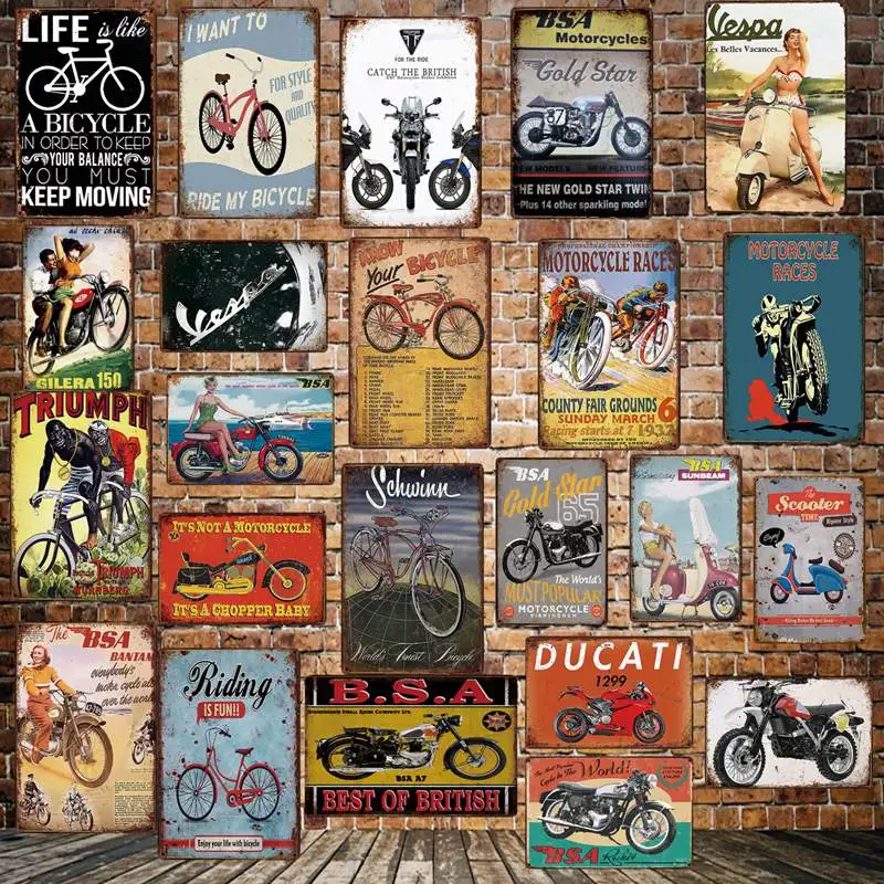[ WellCraft ] Riding Motor BSA bicycle ducati Metal Signs Classic Wall Poster Plaque Painting Bar Shop Decor 20*30 CM LT-1756 | Дом и сад