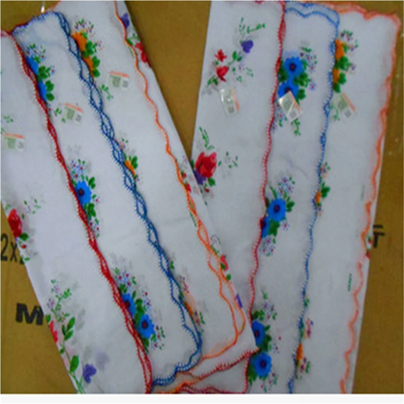 High Quality Premium 12 Pcs 100 Cotton Flower Vintage Handkerchiefs