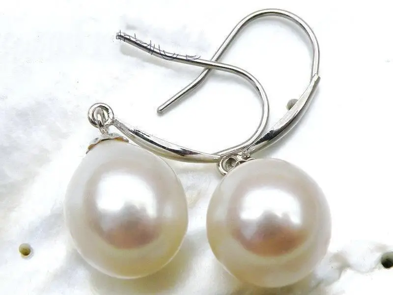 

free shipiing AAA 10-12 MM PERFECT SOUTH SEA WHITE PEARL EARRINGS 925silver