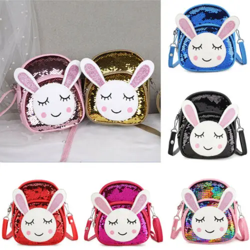 

UK Women Girls School Backpack Crown Sequins Travel Cartoon rabbit Shoulder Bag