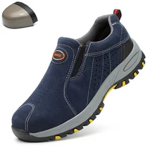 Мужские дышащие рабочие ботинки из коровьей замши с стальным носком, большие размеры Мужская противоскользящая прокалывающая защитная обувь