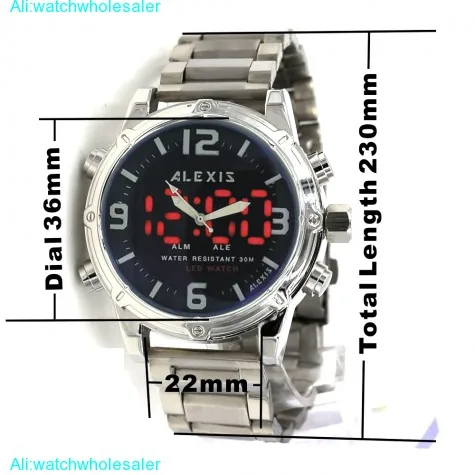 Alexis Марка подсветка Дата водостойкой двойной timestainless Сталь Band Аналоговое Винтажные часы для мужчин LED часы Montre Homme