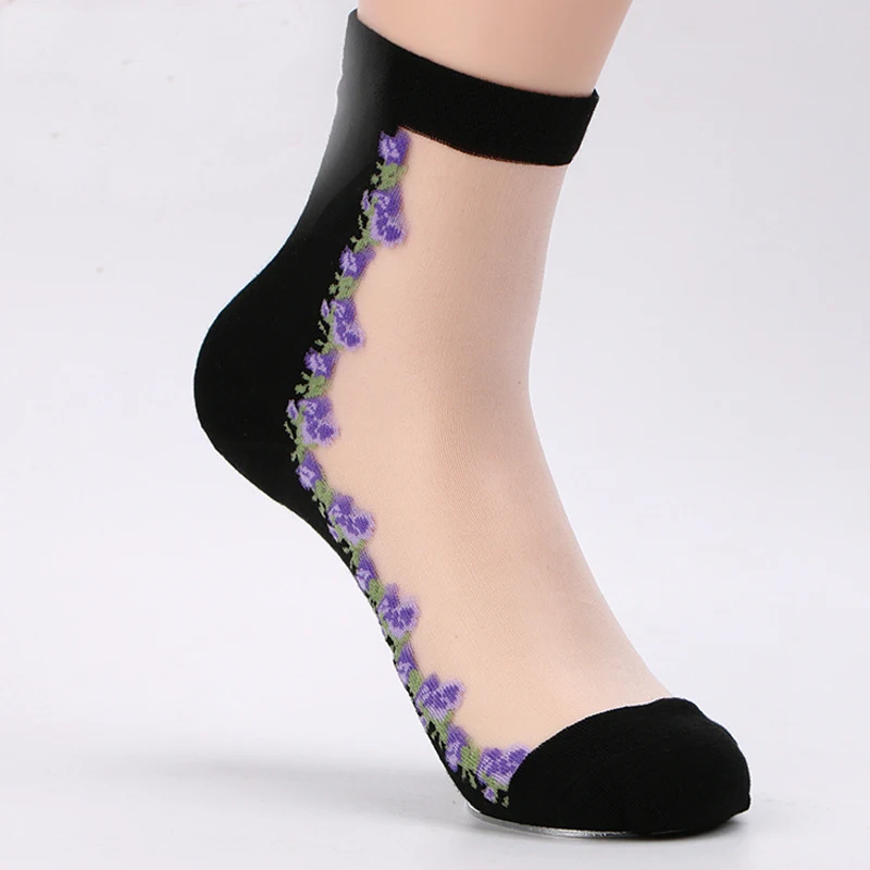 Популярные летние женские носки, женские тонкие прозрачные шелковые носки с кристаллами, эластичные носки для девочек, Chaussette Femme Calcetines