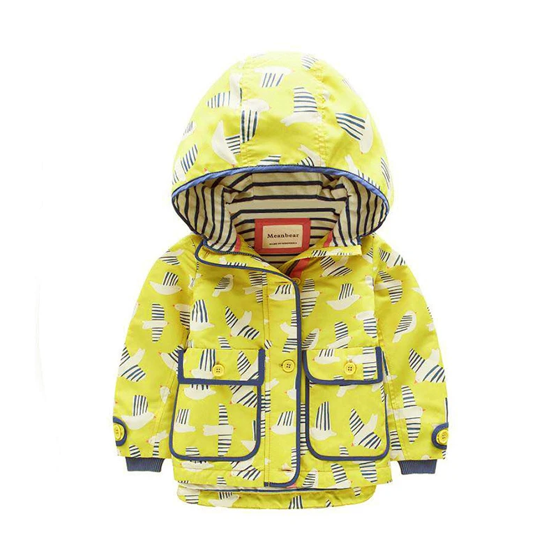 

baby girls peace bird clothing windbreaker yellow spring jackets coat for girls autumn waterproof windproof Hooded Outfit