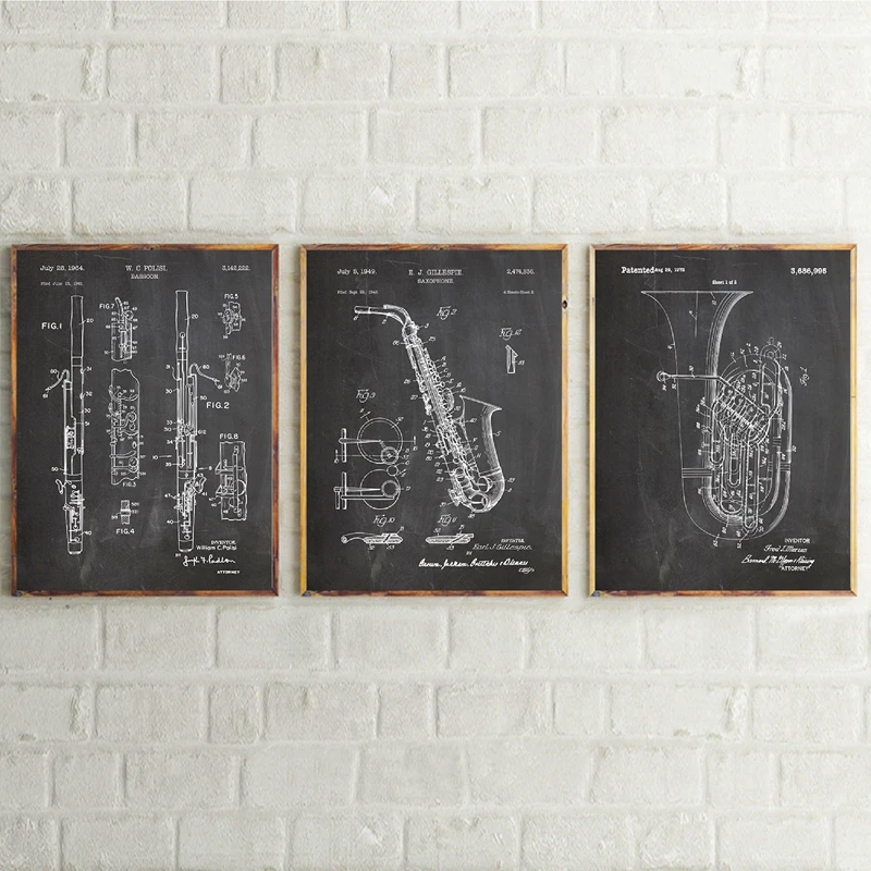 Vintage Music Patent Prints WAll Picture Music Room Decoration