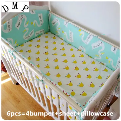 

Promotion! 6PCS Cot Bedding Set Newborn Cartoon Bedding Set In Stock (bumpers+sheet+pillow cover)