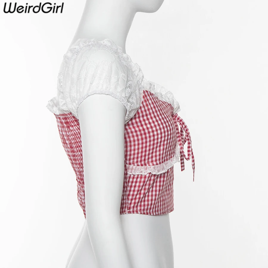 Weirdgirl женская сексуальная модная клетчатая футболка с v-образным вырезом и коротким рукавом, женские футболки, эластичные тянущиеся милые укороченные топы, уличная одежда, летняя Новинка