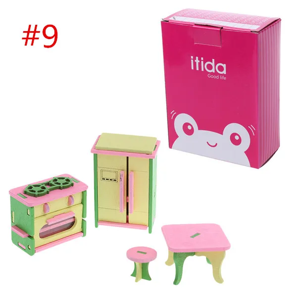 12 стилей Малыш Деревянный Мебель Куклы дом Миниатюрный Для ванной кровать Гостиная детская игрушка gift-m15
