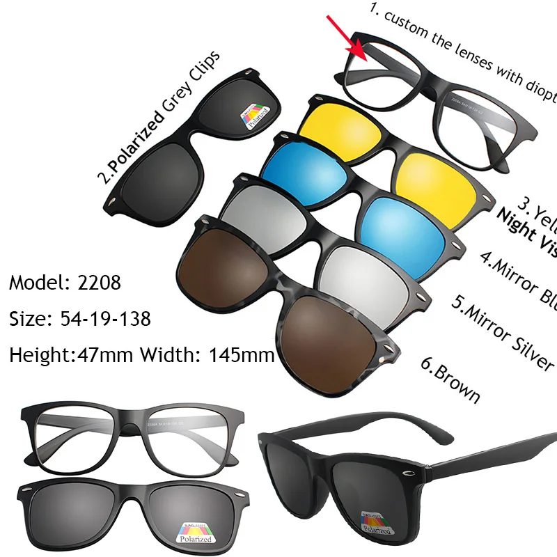 IVSTA 3016, магнит для сумки, солнцезащитные очки на магнитной застежке, мужские поляризованные очки с клипсами по рецепту, близорукость, ночное видение - Цвет линз: 2208-5pcs