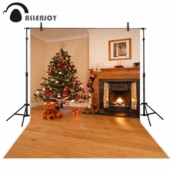 

Allenjoy photography background Toy Bears Fireplace Gift Child Christmas Tree professional festival backdrop photographic