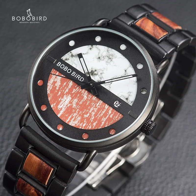 BOBO BIRD Wood relogio masculino Metal Watch Military Timepieces Color  Matching Dial Stylish Date Display erkek kol saati - AliExpress