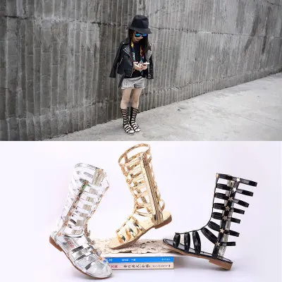 girls gladiator sandals Kid Children Fashion baby Sandals Black Silver Golden Baby Moccasins Boots 2 9Years
