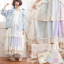 На весну в стиле «Mori Girl женские плиссированные юбки Harajuku с цветочным узором разных цветов со швами кружевное платье свободного покроя с вышивкой и половина женские туфли в стиле «лолита» юбки A208