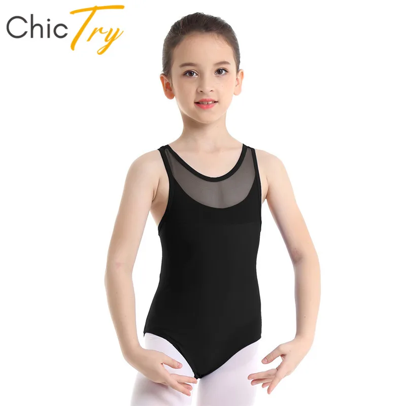 

ChicTry Kids Sleeveless Mesh Splice Ballet Leotard Costume Children Girls Solid Color Gymnastics Leotard Gym Bodysuit Dance Wear
