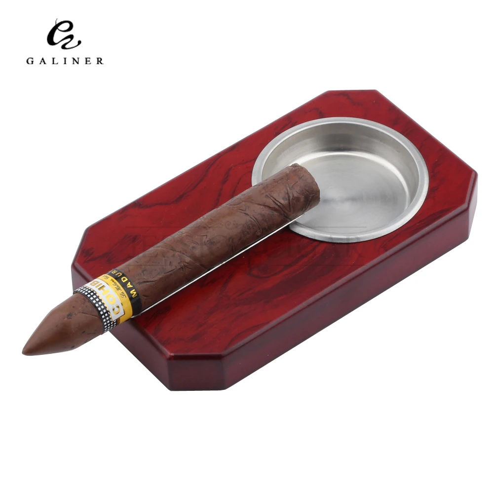 GALINER Pocket Travel Wooden Cigar Ashtray Single Holder Ashtrays Metal