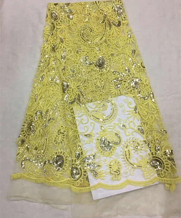 

shining gold french net lace wedding tulle lace fabric for sewing allover sequins 5 yards per piece