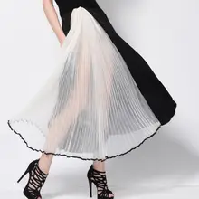 Европейская юбка одежда из пряжи и тюля, сетки плиссированные юбки женские бело-черные кружева шить свободные длинные юбки
