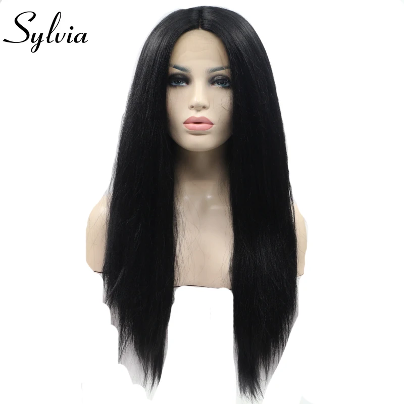 Sylvia 1b Long Yaki Straight Synthetic Lace Front Wigs Glueless Natural
