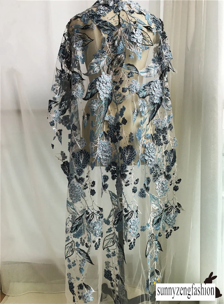 

3D Floral Beading Lace Fabric Embroidery Quality French Lace Fabric