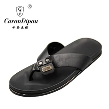 Flip Flops Men Real Leather Summer Sandals For School Street Casual Walking Seaside Beach Soft Non-slip Bottom Stylish Flats
