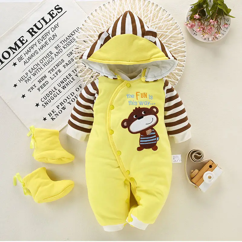 

BibiCola newborn clothing baby boys girls winter rompers jumpsuit clothes toddler infant hooded cartoon thick warm snowsuit