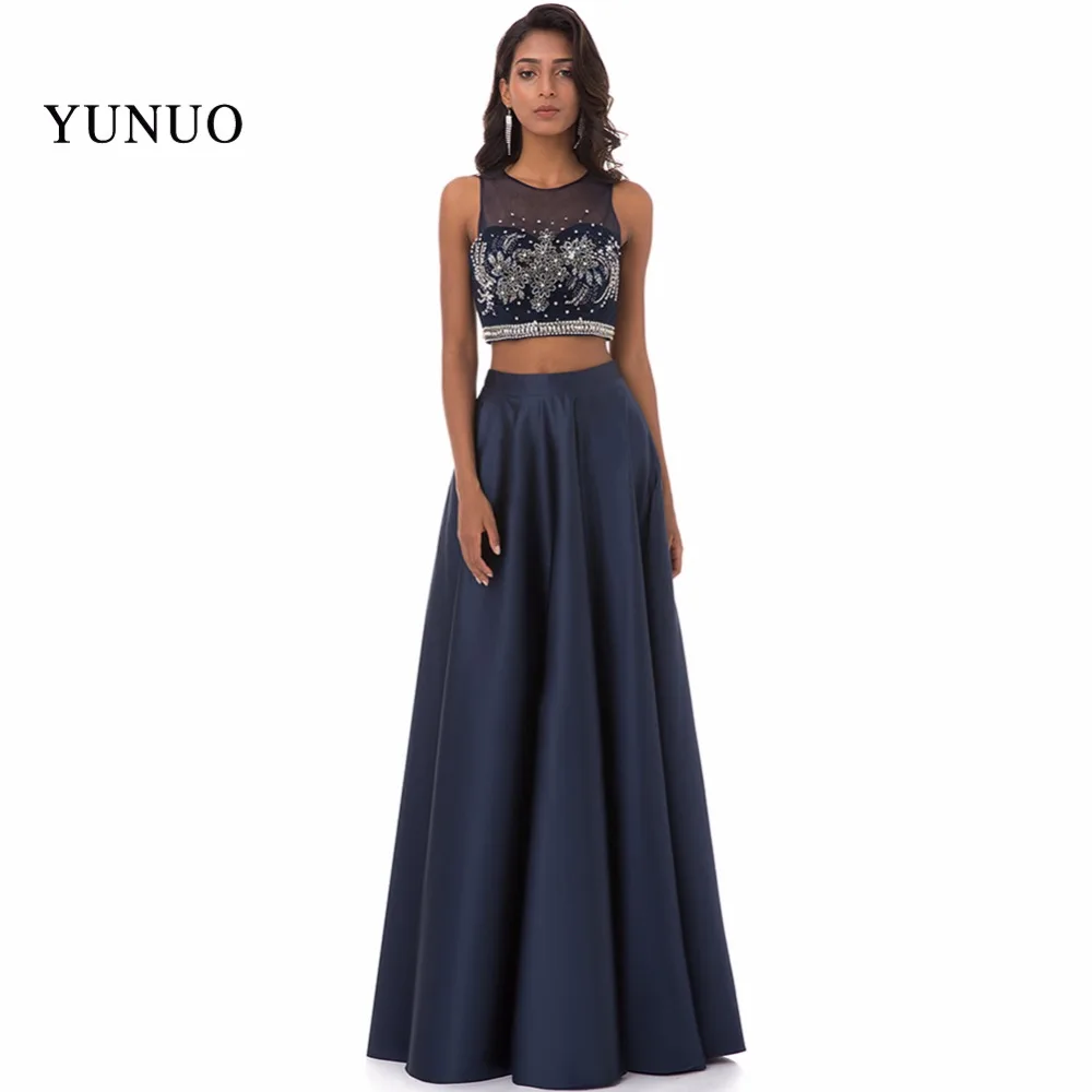 

100% Real Picture Satin A Line Scoop Neck Long Prom Dresses 2019 Back Zipper Appliques Beading Floor Length Prom Dress YN61301