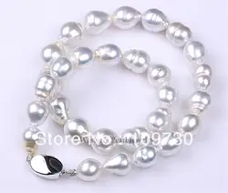 Ювелирные изделия 00789 редкий большой размер 11-15 мм в стиле барокко серый южного моря Жемчужное ожерелье 925 серебро