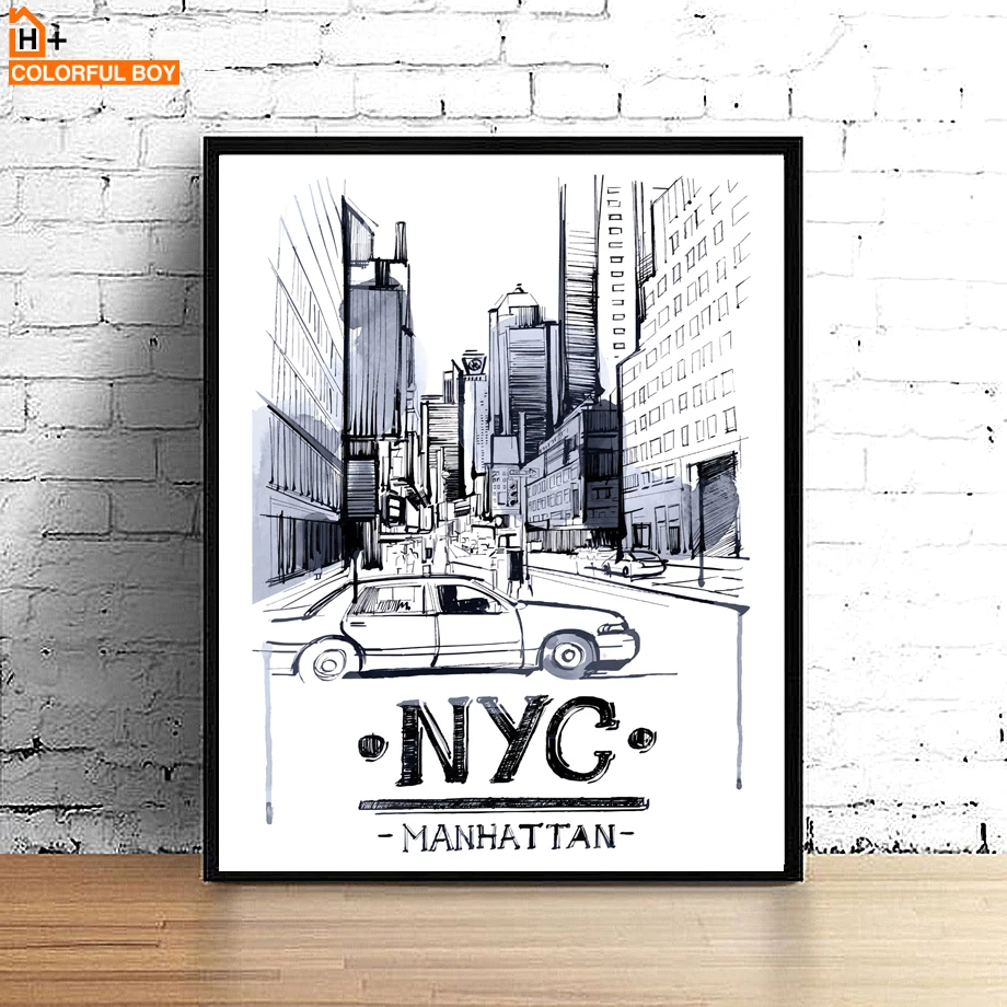 

New York Manhattan City Car Landscape Wall Art Print Poster Canvas Painting Nordic Poster Wall Pictures For Living Room Decor
