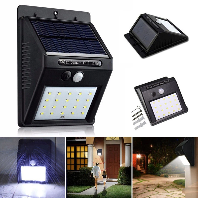 Outdoor 20 LED Solar Wall Lights Power PIR Motion Sensor Garden Yard Path Lamp